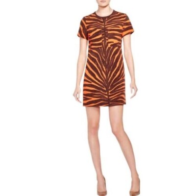 MICHAEL KORS Orange Zebra Tiger Animal Print Chest Pocket Shift Dress 3X 22W 24W