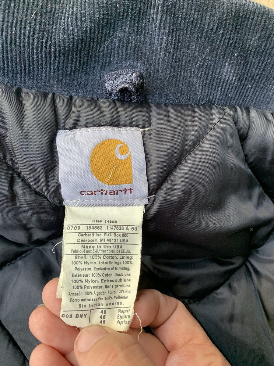 Carhartt Men's RARE Vintage C03 DNY Quilted Chore Jacket Navy Size