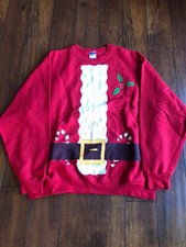Jerzees NuBlend Ugly Christmas Sweatshirt Adult Size XL Santa Beard Holly Belt