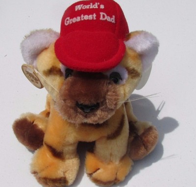 Vintage Russ Berrie Plush Luv-Pets World's Greated Dad tiger cub hat tags GIFT