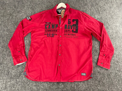 Camp David Shirt Mens 2XL Red Button Up Embroidered Long Sleeve XXL N209-217