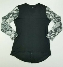 Asos Medium Women's Floral Long Sleeve Black Crew Neck Layered Shirt Dress