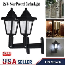 2/4X Retro Outdoor Solar Power LED Wall Lantern Yard Patio Porch Hexagonal Lamp
