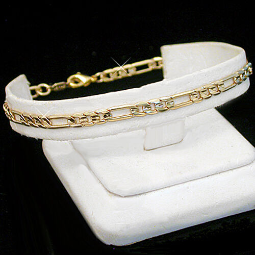 ALL SIZES 7"-9" 4mm FIGARO Link Gold Layered Bracelet + LIFETIME GUARANTEE ~ NEW - Picture 1 of 5