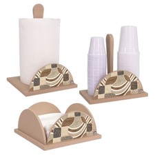 Set 3 pz Porta Bicchieri, Tovaglioli e Rotolo in legno shabby VINTAGE LEAVES