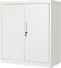 Metal Storage Cabinet 2 Door Locking with 2 Adjustable Shelf Garage Home Office