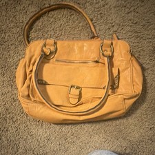 Bueno Tan Satchel Double Handles Zip Closure Buckle Accents Gold Hardware