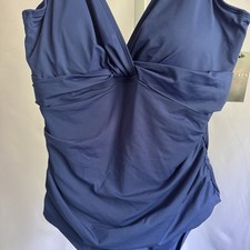 NWT Lauren Ralph Lauren Sz 16 Swimsuit One Piece Underwire Slimming Ruched Navy