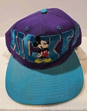 Vintage Mickey Mouse Snapback Hat Wool Drew Pearson Disney Purple Top