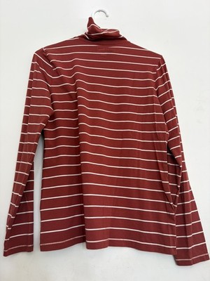L.L. Bean Long Sleeve Burnt Orange Red White Stripes Soft Mock Neck Lightweight 