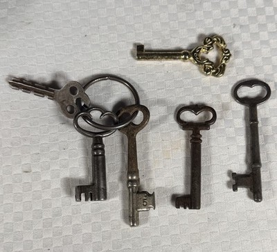 6 Antique Door Lock Padlock Rare Unique Skeleton Clock Key Set