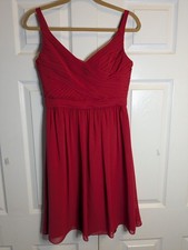 Red Bridesmaid Dress Prom Size 4 Chiffon Formal Wedding V-Neck Davids Bridal