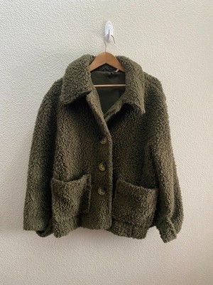 Free People So Soft Cozy Oversized Teddy Bear Coat Jacket Size Medium Green