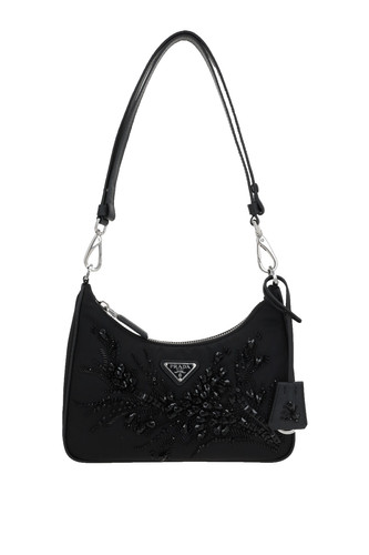 PRADA Re-Nylon Mini Black Embroidered Shoulder Bag New And Authentic