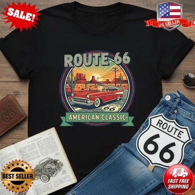 Route 66 T-Shirt | Car Lover Gift for Men | Vintage Graphic Tee T-Shirt S-5XL