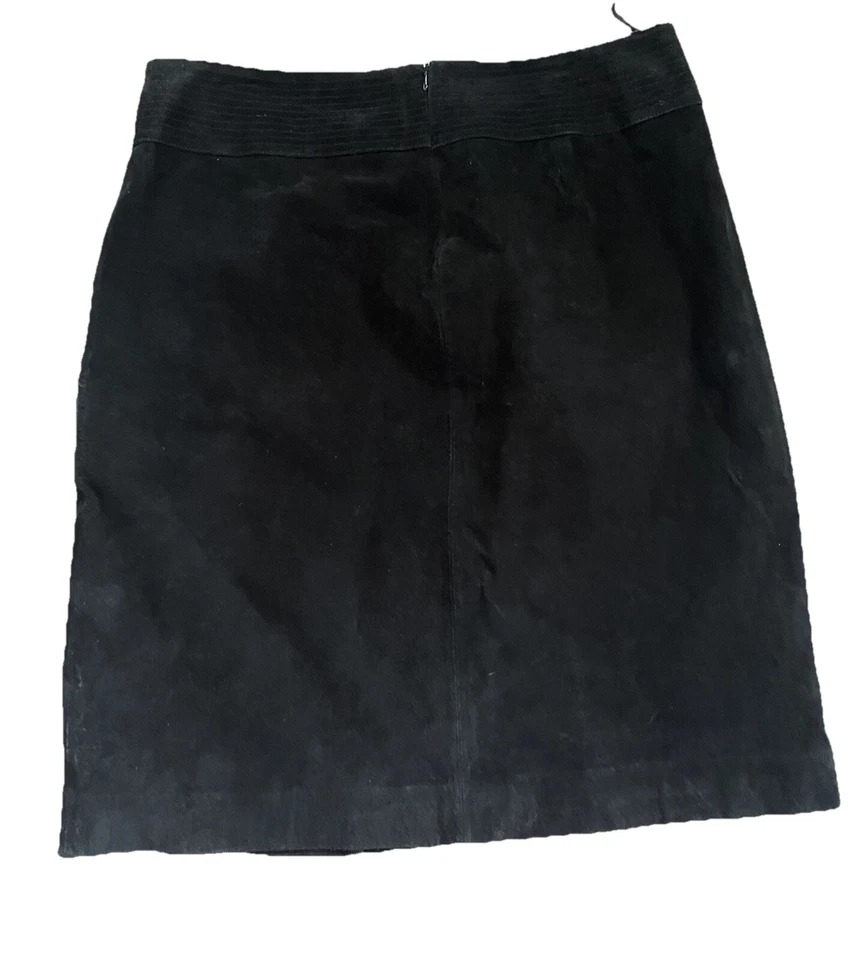 Falda Newport News Vintage Cuero Gamuza Genuino Hasta la Rodilla Talla 12 Negra Foto 2 de 4