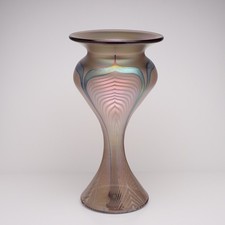 Vintage Art Glass Abelman Studio Iridescent Favrille Pulled Feather Vase Signed