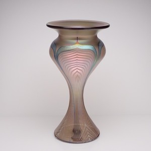 Vintage Art Glass Abelman Studio Iridescent Favrille Pulled Feather Vase Signed 