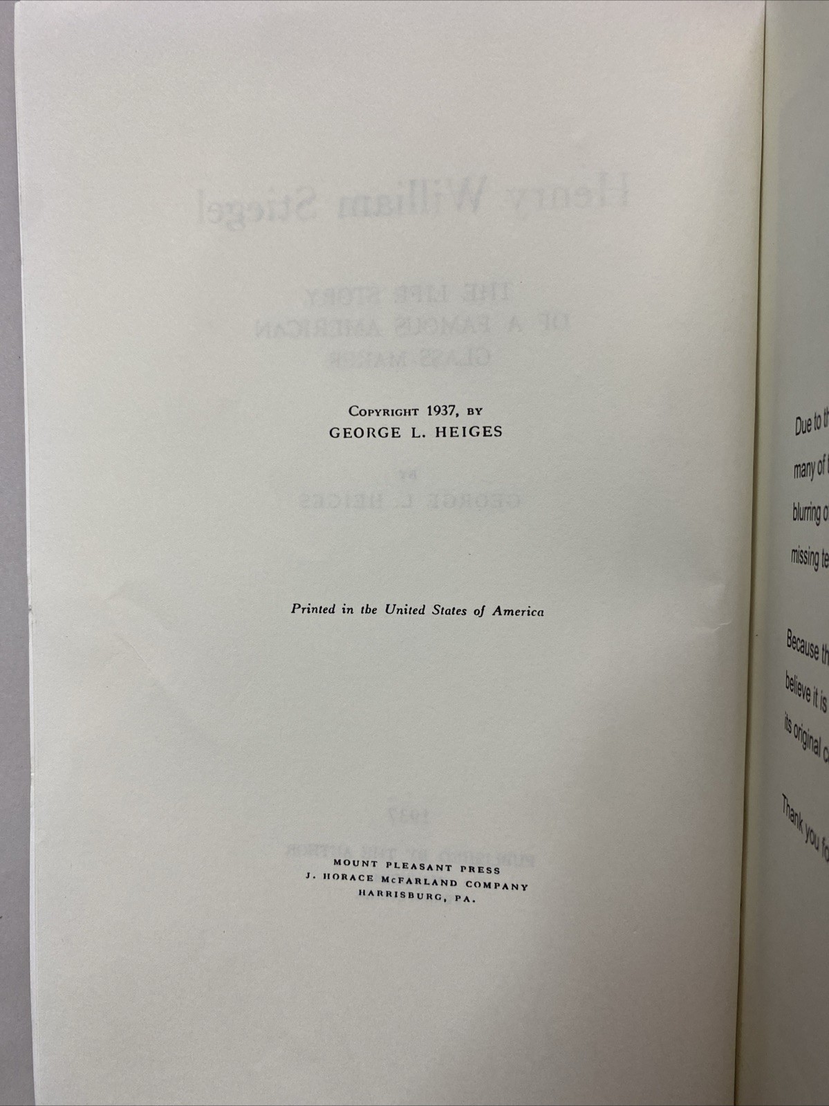 Henry William Stiegel The Life Story of a Famous American Glass Maker by Heiges