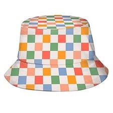 Bucket Hat Sun Beach Packable One Size Checkered 60s 70s Vintage Retro