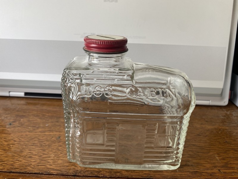 Vintage Log Cabin Syrup Bottle with Original Red Coin Slot Lid, 1950s, USA