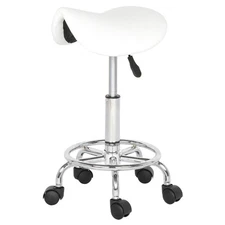 Saddle Rolling Stool Chair PU Leather Height Adjustable Salon Stool Swivel Chair