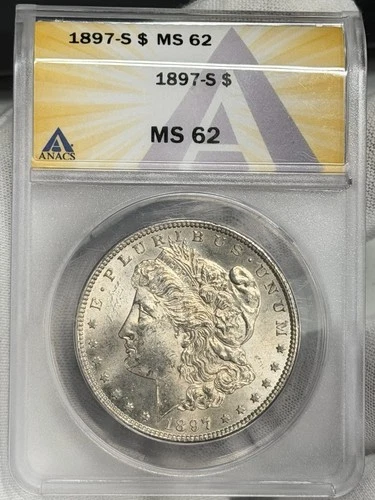 1897-S Morgan Dollar ANACS MS62 $1 San Francisco 90% Silver One US Coin