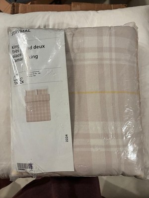 Ikea Stavmal King Duvet Cover + 2 Pillowcases Beige yellow check Bed Set New