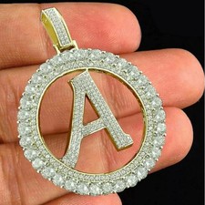 Round 2Ct Lab-Created Diamond Initial Letter "A" Pendant 14K Yellow Gold Plated