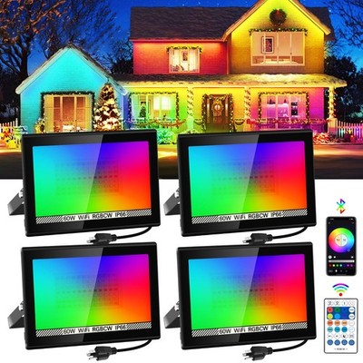 T-SUN LED Flood Lights Outdoor 60W, 600W Equivalent 6000LM Color Changing Lan...
