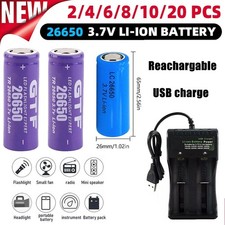 26650 3.7V 6000mAh Rechargeable Battery Batteries 2-slot Charger LOT USA