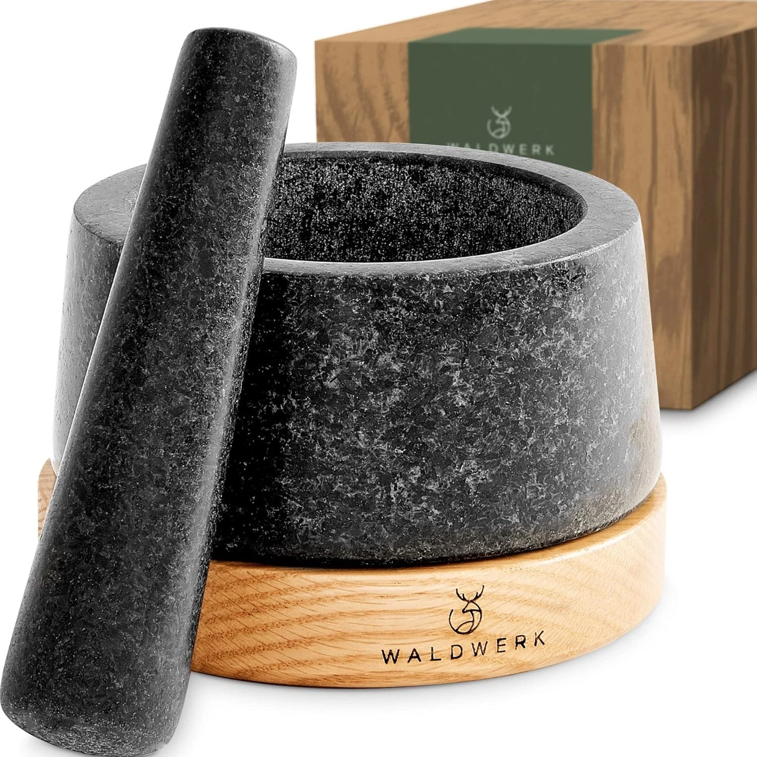 WALDWERK Mortar and Pestle - Set with Anti-Scratch gray/tan