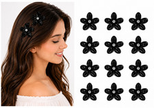 12 PC Women Black Hawaiian Flower Hair Snap Clamp Clip Claw Pin Scallop Lot 1.5"