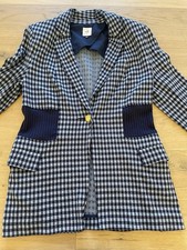 Cabi Women s Blue Plaid Blazer Jacket with Gold Buttons Size Medium
