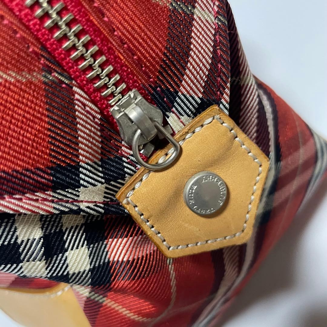 Burberry Blue Label Mini Boston Tote Bag Nova Check Red Canvas Leather New thumbnail 11