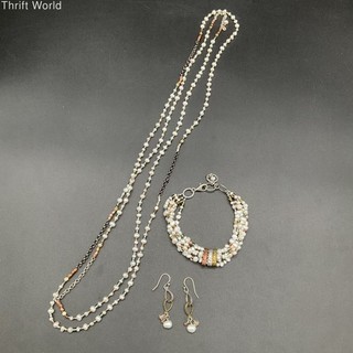 Silpada Sterling Silver 925 Cultured Pearl Jewelry Set Necklace Bracelet Earring