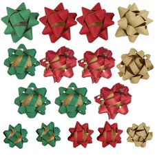 Christmas Bows 16 Pack Self Adhesive Mixed Sizes Gift Wrap Kraft Red Green