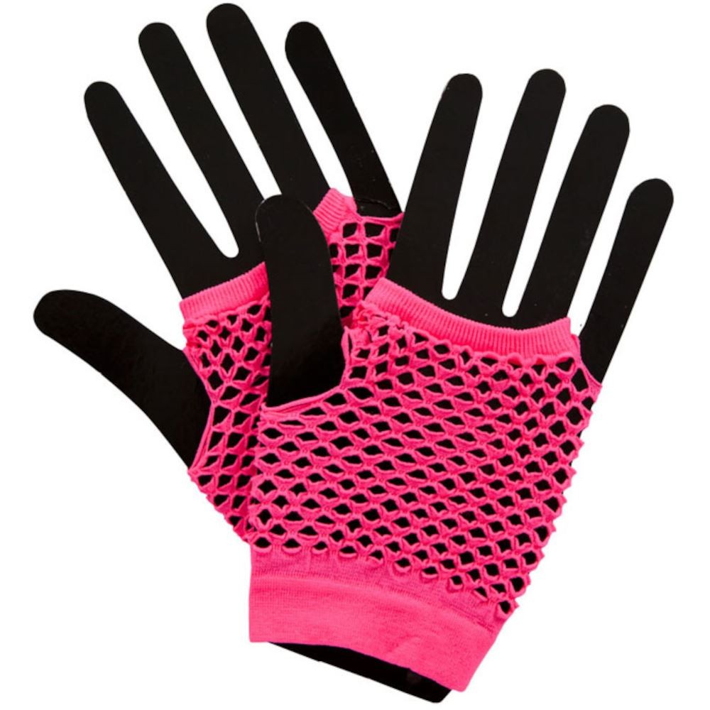 Wicked Costumes Neon Pink 80's Net Gloves Short
