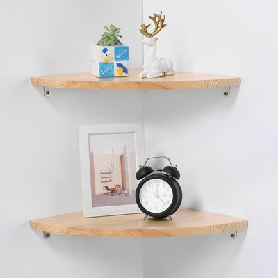 Corner Wall Shelf 12 Inch Set of 2 Burlywood Solid Wood Round Floating End