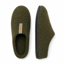 Bombas - Sunday Slipper - Fleece/Sherpa - Olive Green - Orange Letters
