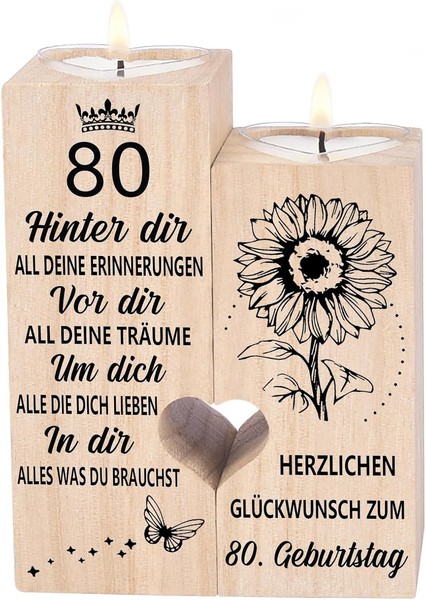 KerzenstäNder Personalisiert Deko 80. Geburtstag Geschenk FüR Frauen MäNner-image