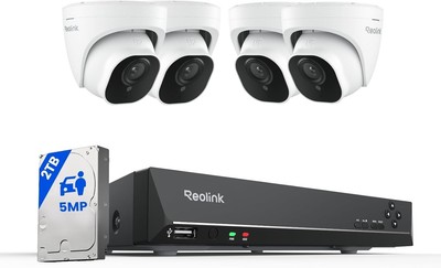 REOLINK Smart 5MP 8CH Home Security Camera System, 4pcs Wired PoE IP White 