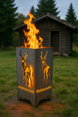 Feuerkorb Stahl Hirsch Waidmannsheil geschweißt 75cm inkl. Aschewanne und Rost