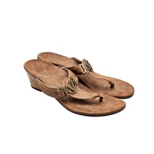 Vionic Women's Size 9 US VGC Orthaheel Josephine Brown Leather Thong Wedge Heels