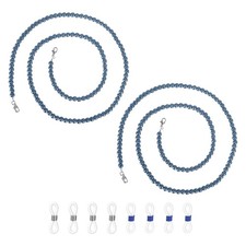 2 Pcs Glass Pearl Beaded Eyeglass Chain for Women, 28 Inch Dark Blue