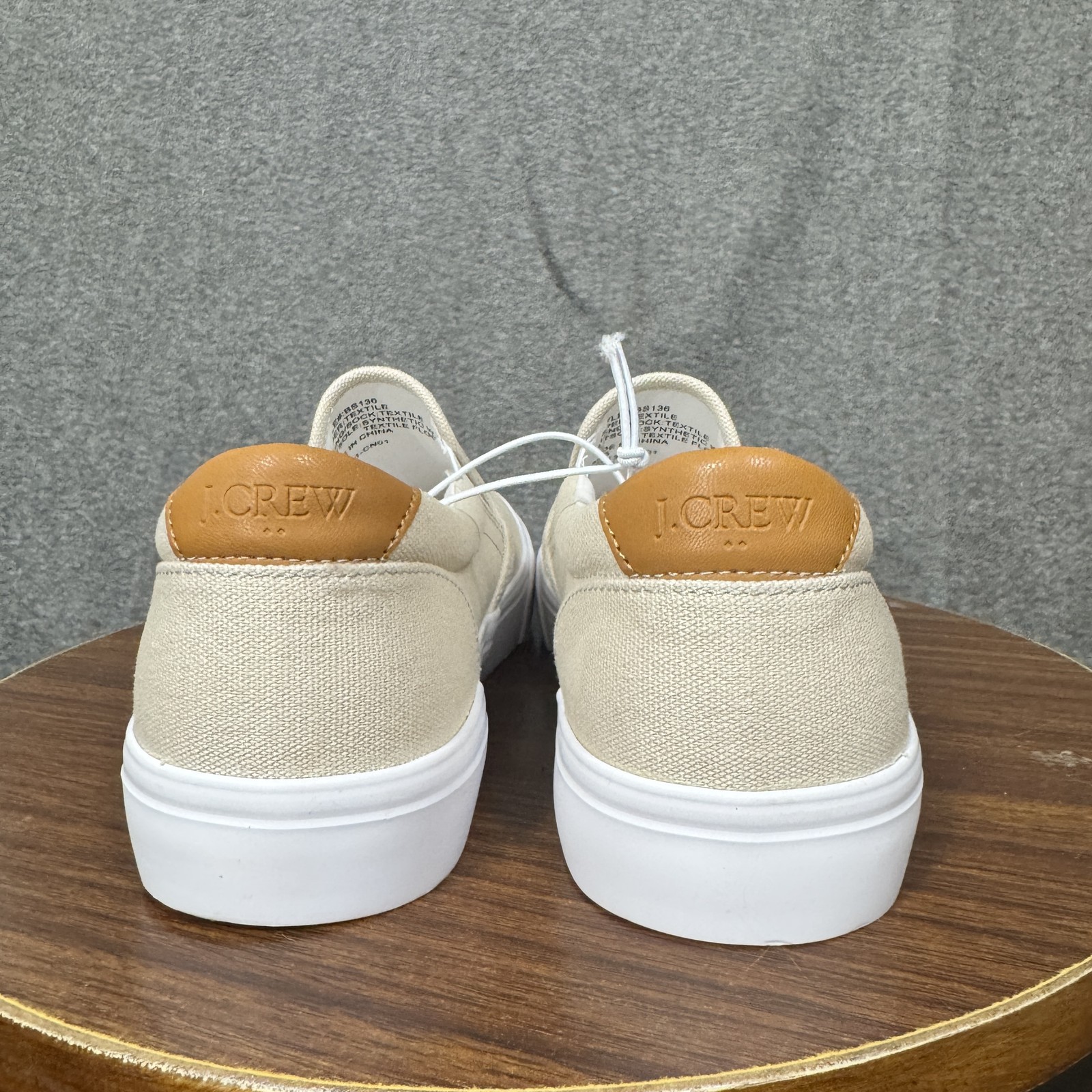 SAOLA Scarpe J Crew slip on uomo taglia 9 tela marrone suola bianca sneakers casual skate nuove