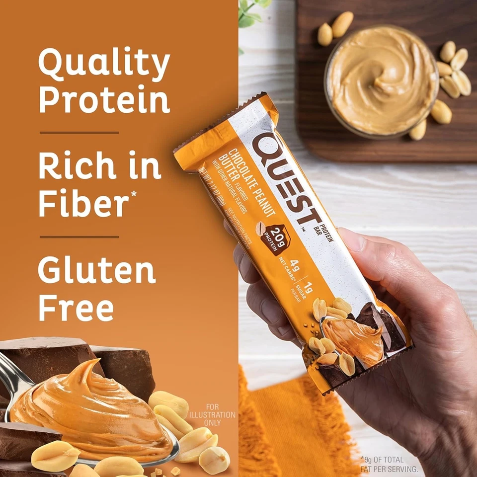 Quest Nutrition Chocolate Peanut Butter Bars, 20g Protein 12 Count USA - Image 3 of 4