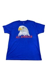 Celebrate Patriotic All American Bald Eagle Graphic T-Shirt Blue Crew Neck Short