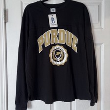 Purdue University Long Sleeve Shirt  Black Press Box Brand Sz Small Oversized