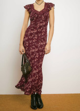 Reformation Pearce Burgundy Floral Print Long Dress Size 2